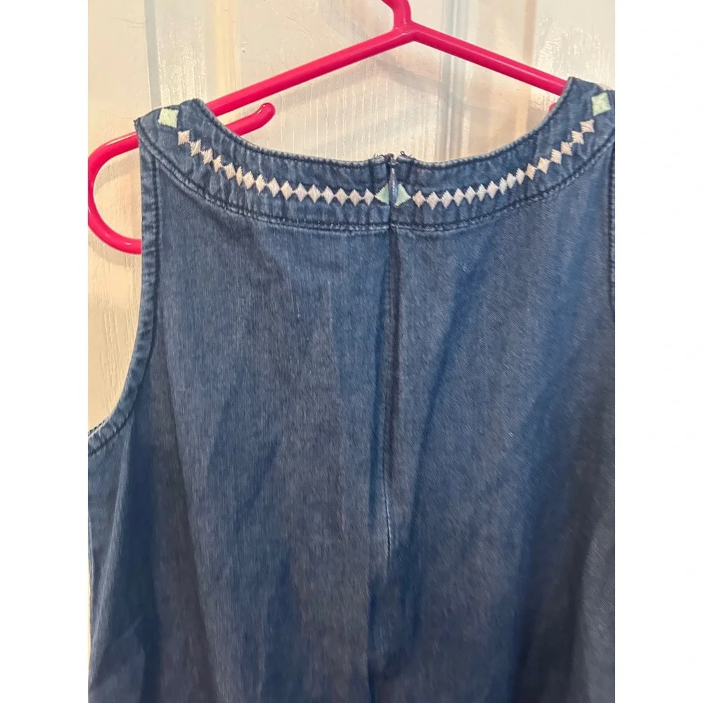 Gymboree Denim Dress Blue Embroidered Geometric Sleeveless Cotton Shift Bin A